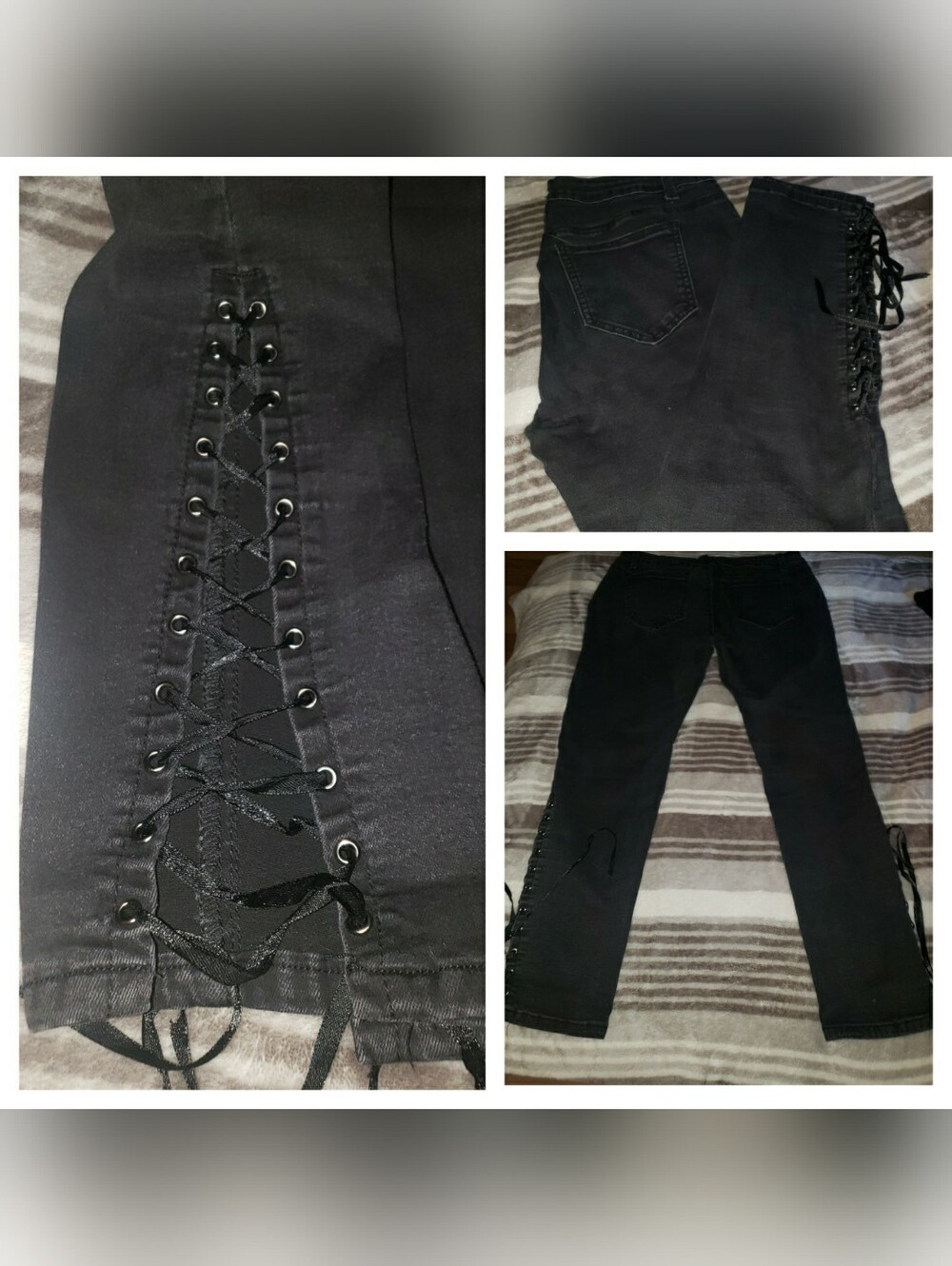 Lace-Up Side Black Jeans/capri